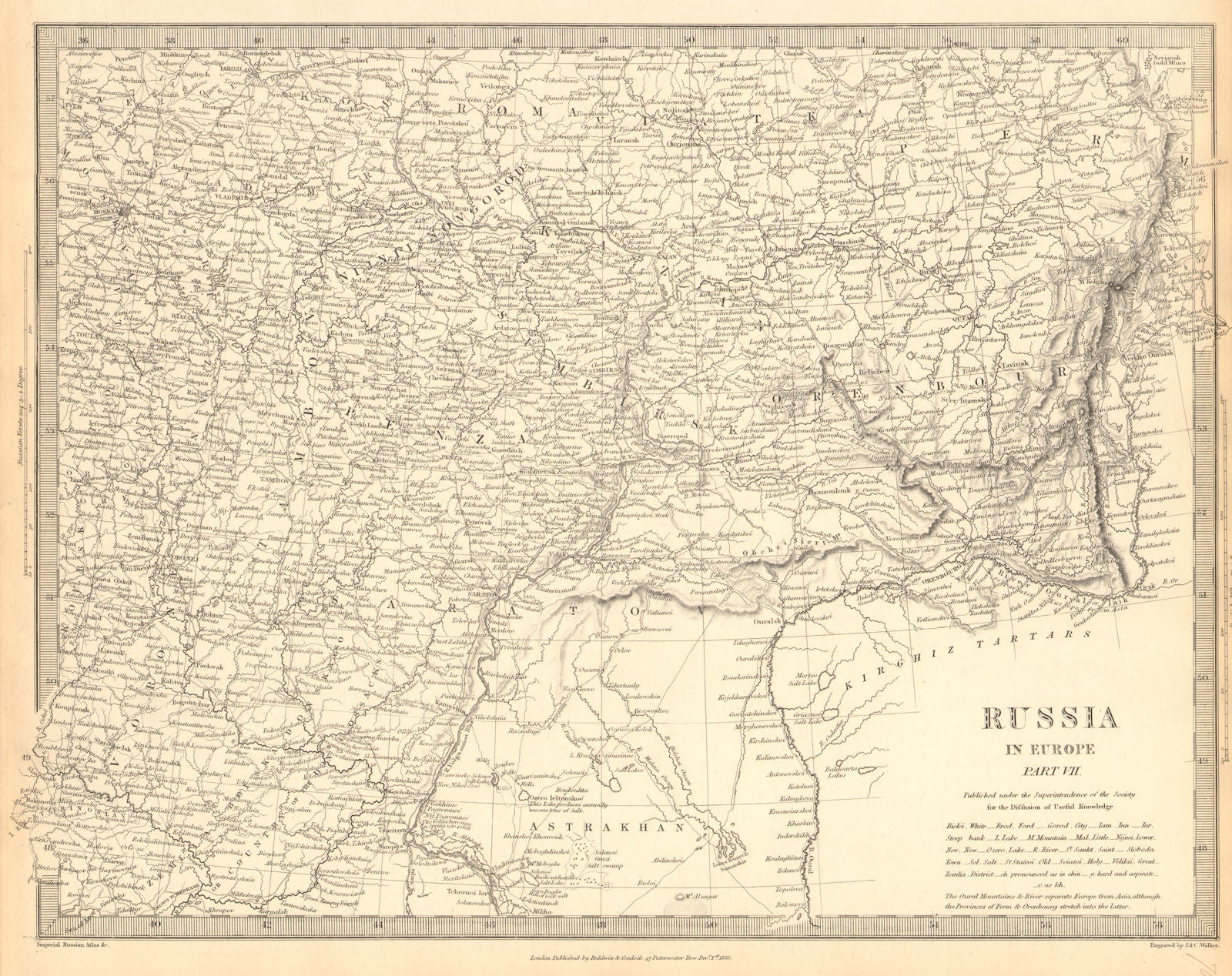 RUSSIA.Astrakhan Kostroma Viatra Perm Penza Saratov Kazan Tambor.SDUK 1848 map
